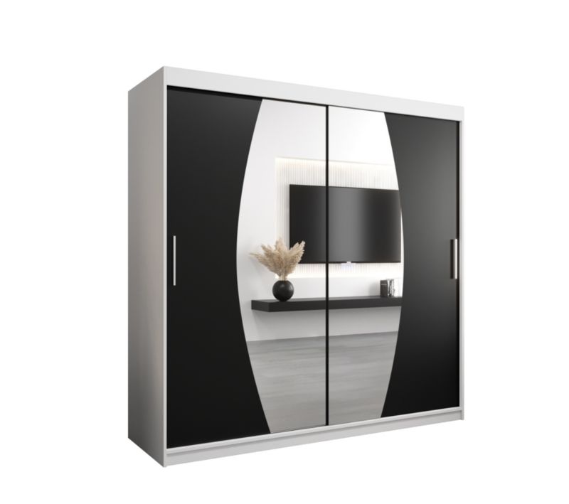 Szafa przesuwna Garderoba Abiks ELYPSE 200 biały mat + czarny mat 1 szt.