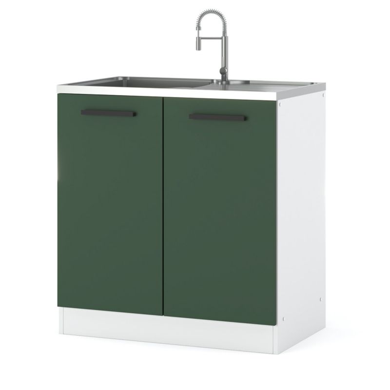 Szafka Kuchenna Hurtownia-Mebli Stojąca Pod zlewozmywak Blanka dolna D80 zlew 80cm Biały Mat Butelkowa Zieleń 80x47x82.2 cm 1sz