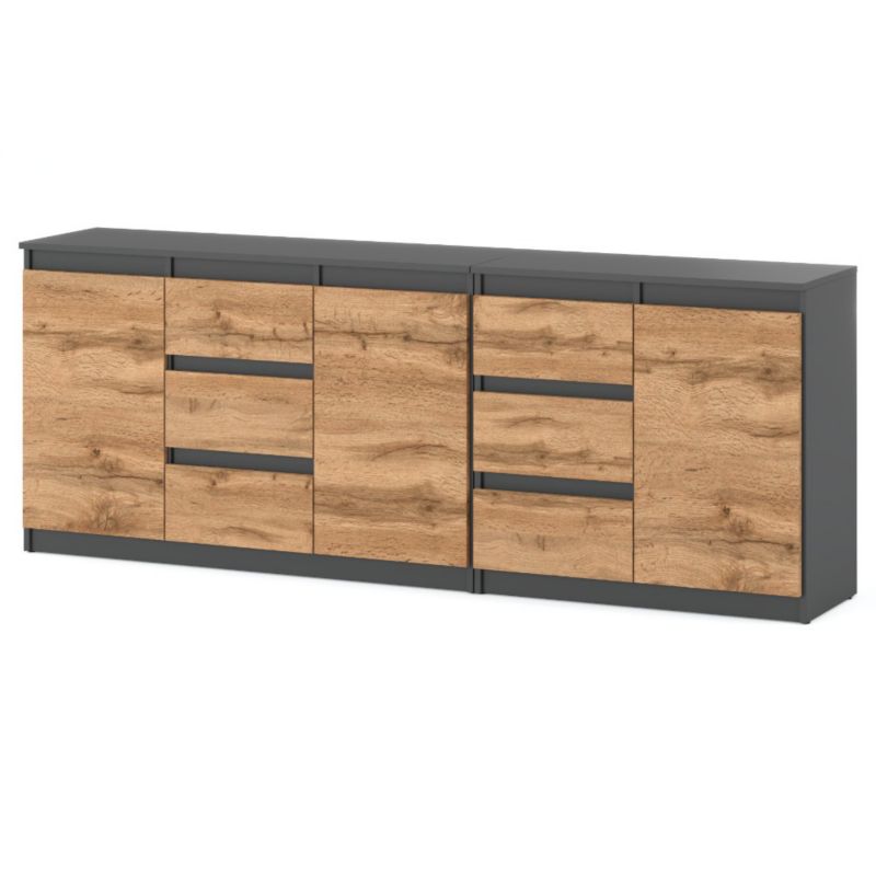 Komoda Hurtownia-Mebli Szuflady 6 Best Agnes 200cm Szary Mat Dąb Wotan 200x35x75 cm 1szt.