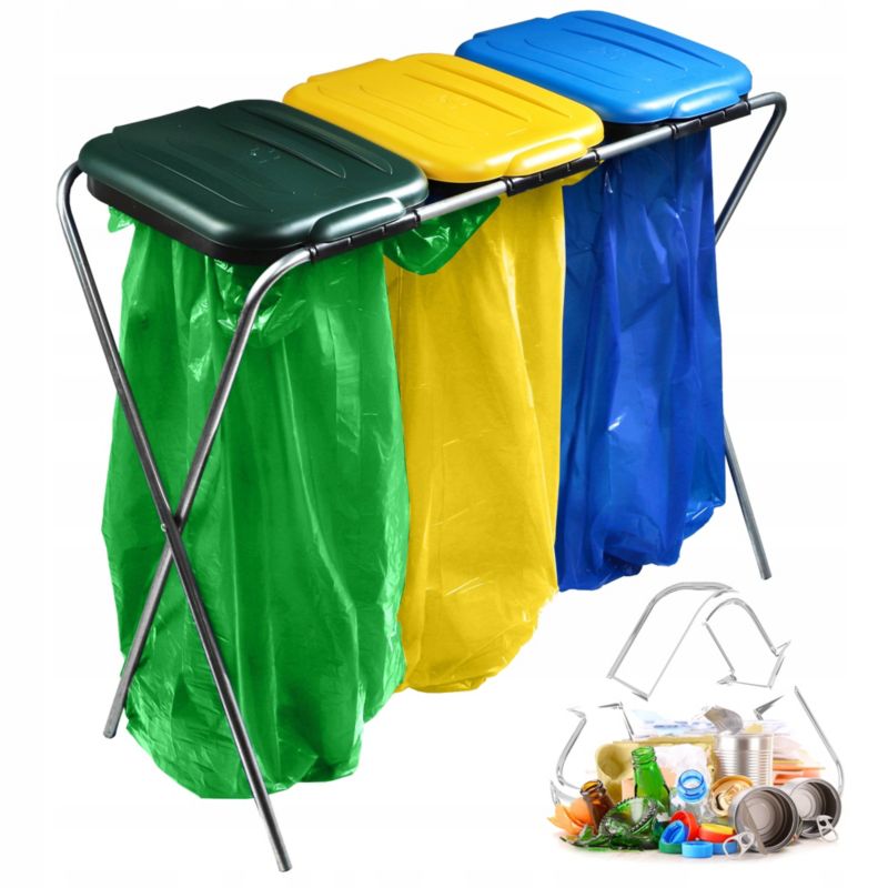 Stojak KADAX Kosz Do Segregacji Śmieci 3 Stanowiska Stelaż Na Worki 120L 1szt.