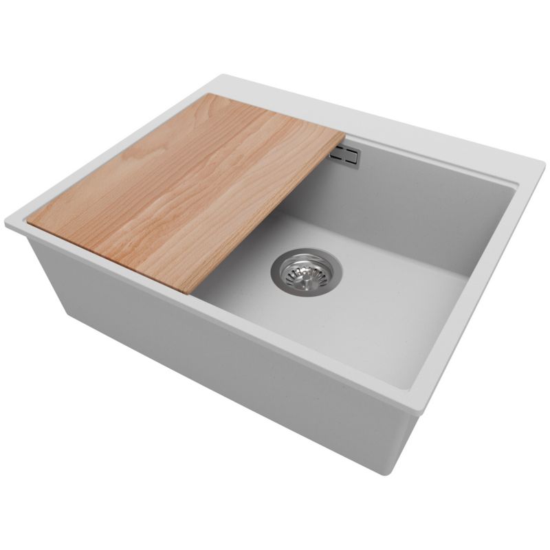 Zlewozmywak Oslo PRIMAGRAN Nablatowy 58x50cm do szafki od 60cm, Szary + Syfon + Deska, S407, 1 szt.