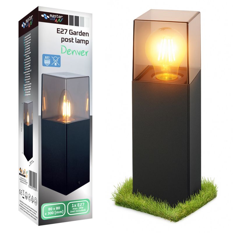 Lampa ogrodowa LED MasterLED Denver E27 30cm IP44 IK08 czarna 1 szt.