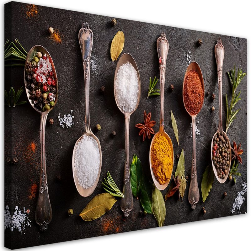 Obraz na płótnie Feeby Przyprawy Zioła Sztućce 60x40cm 1szt