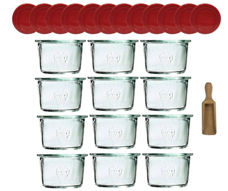Słoiki MODO24 Weck 80 ml fi 60 mold z silikonowymi wiekami i miarką 12 kpl.