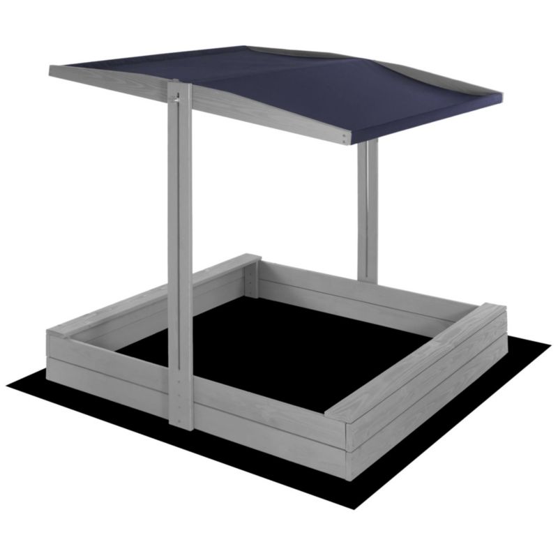 Piaskownica drewniana Springos 120x120 cm z daszkiem, funkcją zamyknia, ławeczkami i włókniną, szara 1 szt.