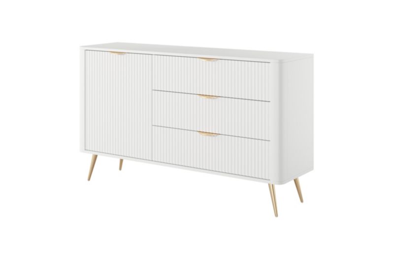 Komoda jednodrzwiowa z szufladami Bettso Lante z ryflowanymi frontami na złotych nogach biały 1szt.
