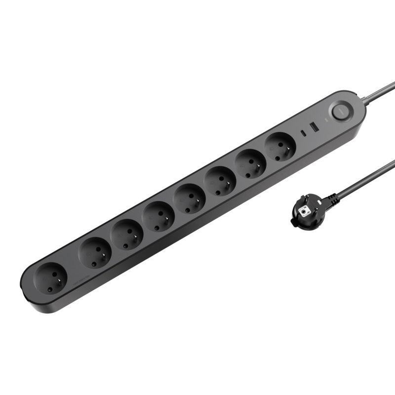 Przedłużacz mieszkaniowy Jacobsen 8 gniazd z uziemieniem + USB 1,5 m czarno/szary