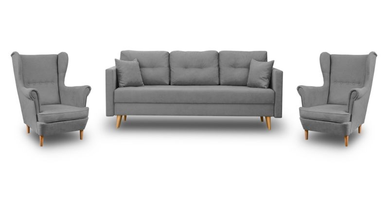 Zestaw skandynawski sofa 2 fotele Bonni Lahti/Denver Szary 1 szt.