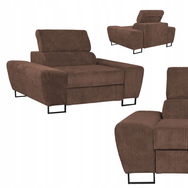 Fotel wypoczynkowy do salonu regulowany zagłówek Savio brąz 1szt