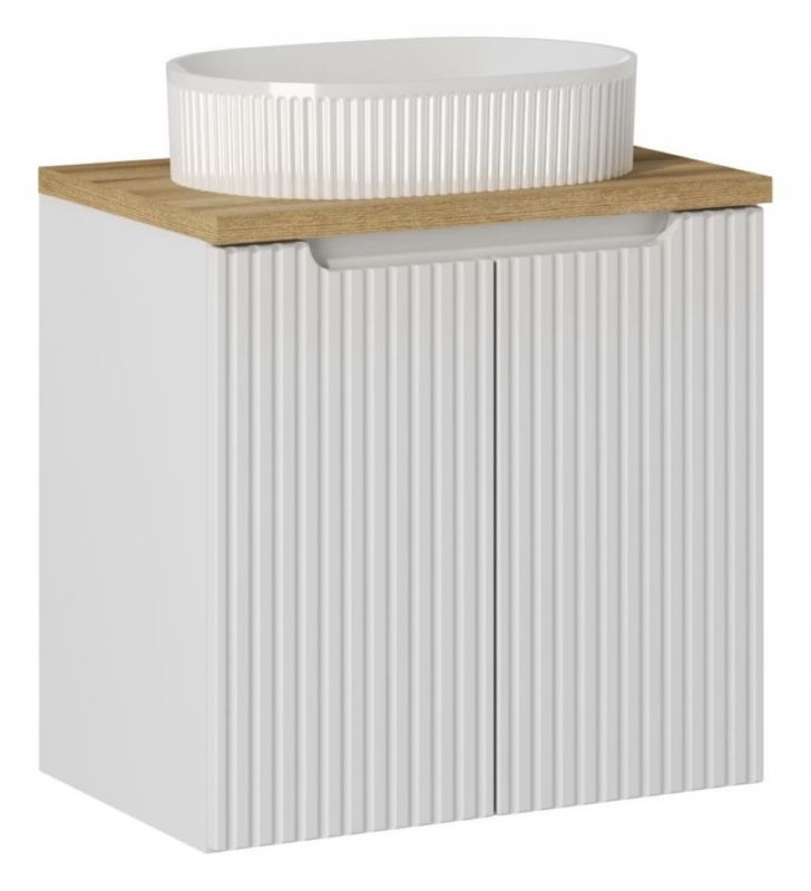 Szafka pod Umywalkę łazienkowa 60 cm Wisząca z Blatem Dąb Nova White Biała z Umywalką Furnidea 1 szt.