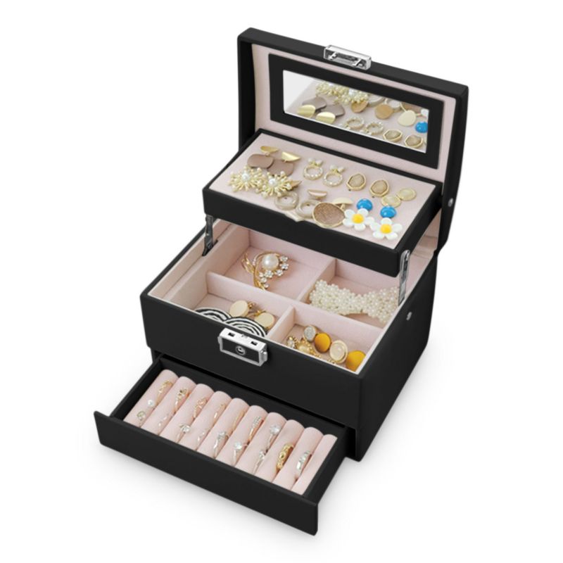 Szkatułka na biżuterię Massido MS-704 elegancki kuferek organizer czarny 1szt.