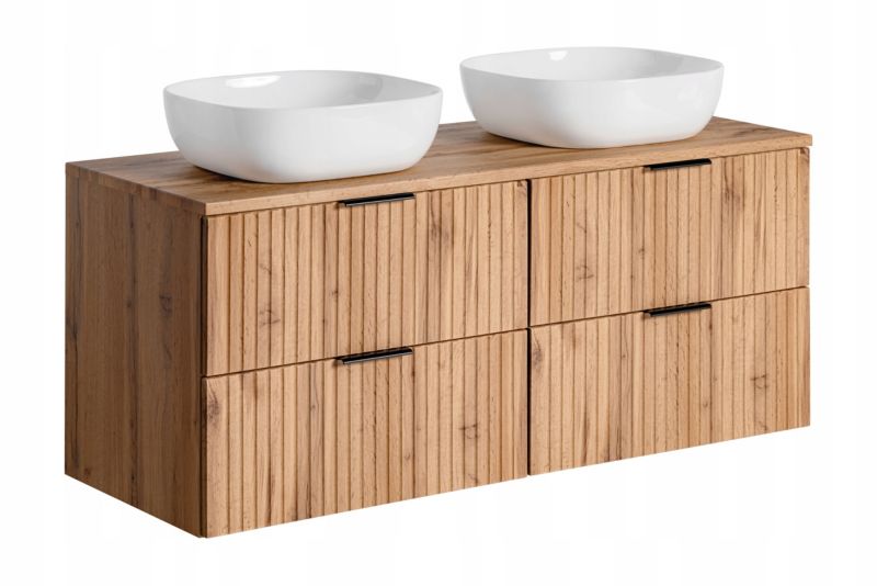 Szafka pod umywalkę Furnidea 160 cm dąb Wotan z blatem i umywalkami Adel 1 szt.