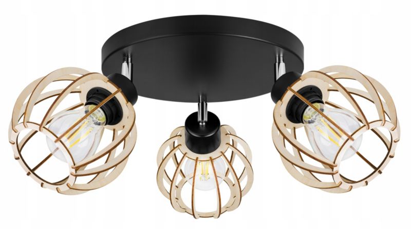 Lampa sufitowa wisząca Light Home LH Timber 3x E27 60W okrągła 16cm czarny 1szt.