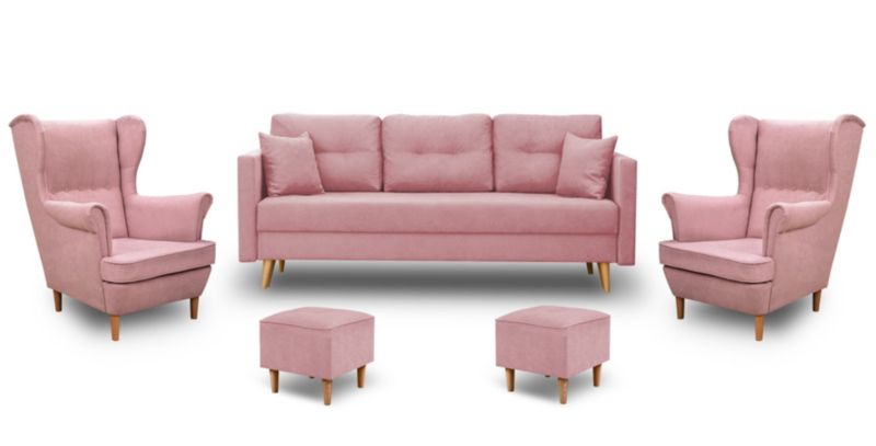 Zestaw skandynawski Bonni sofa 2xfotel 2xpodnóżek Różowy 1 szt.