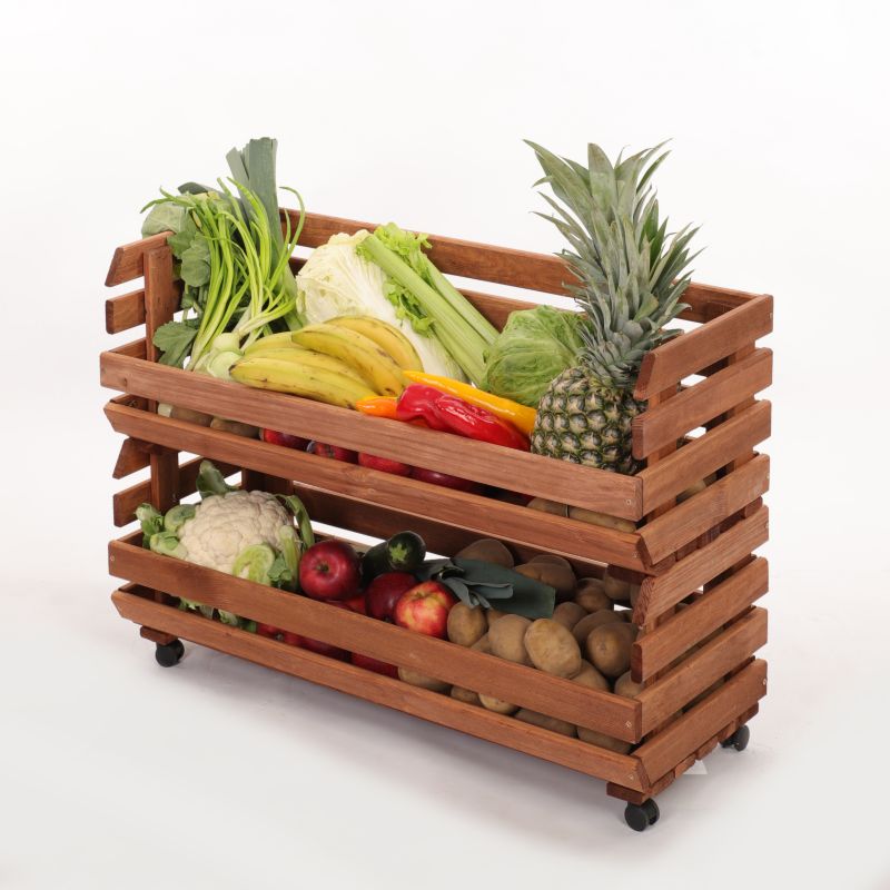 Regał na warzywa i owoce MODO24 na kółkach 55x77x30 cm 2 skrzynki impregnat brązowy 1 szt