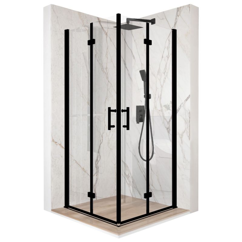 Kabina prysznicowa kwadratowa TECHGLOBE uchylna czarna 100x100 szkło 6mm + powłoka 1 szt.