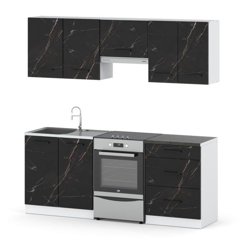 Zestaw Kuchenny Hurtownia-Mebli Z Blatem Kuchnia Mini Mokka Plus 200cm Biały Mat San Sebastian 200x47x145 cm 1szt.