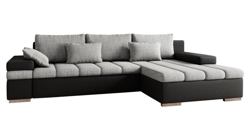 Narożnik z funkcją spania MIRJAN 24 Bangkok prawy czarna ekoskóra/ciemnobeżowa plecionka 1 szt.