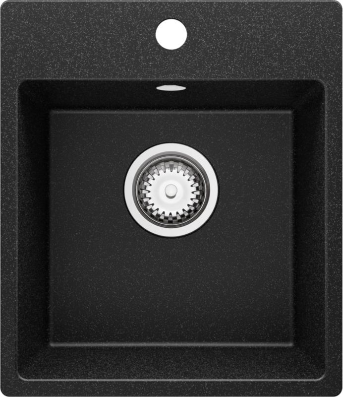 Zlewozmywak Ryga Easy PRIMAGRAN Nablatowy 38x44cm do szafki od 40cm, Grafitowy + Syfon, S003, 1 szt.