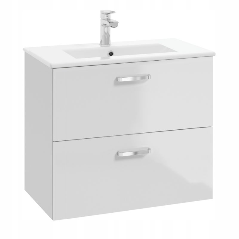 Szafka do Łazienki Biała z Umywalką 800 x 400 mm Połysk Wisząca 2 Szuflady 1 szt