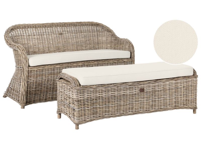 Sofa 2,5-osobowa Susua Rattan Z podnóżkiem Naturalny 1 kpl