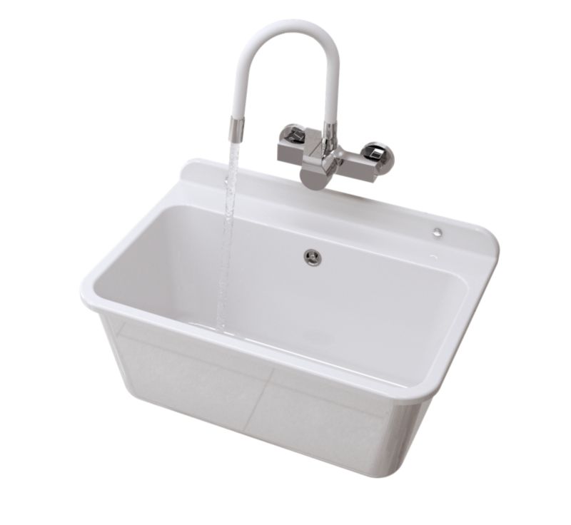 Zlewozmywak gospodarczy biały granitan large zestaw komora techniczna bateria syfon 1 kpl.