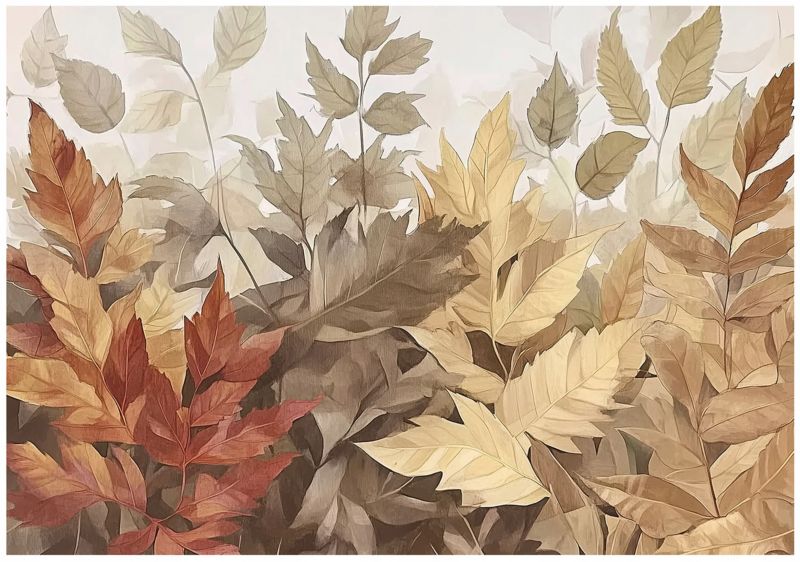 Fototapeta Liście Boho Beżowe Na Flizelinie WALLARENA 300x210 cm Tapeta Do Sypialni Salonu Kuchni 1 szt.
