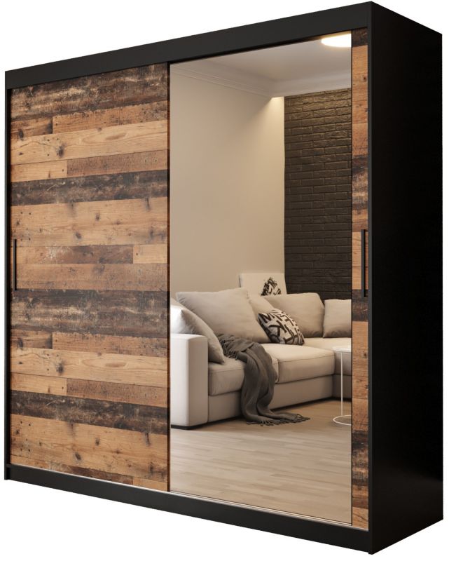 Szafa przesuwna Abiks Old Style T2 200 czarny + Abiks Old style 1 szt.