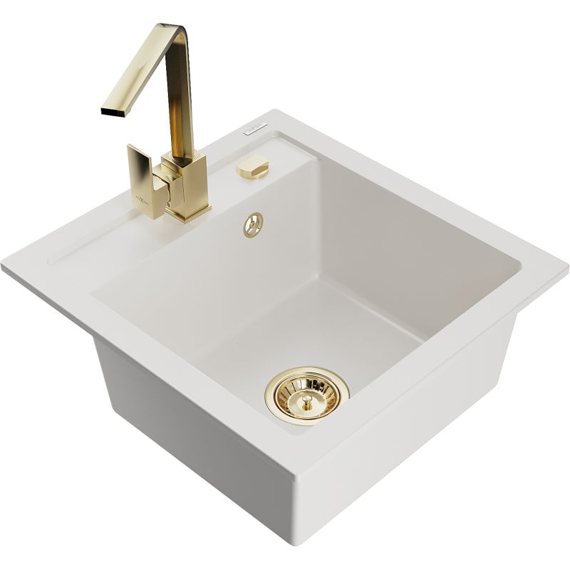 Zlewozmywak granitowy 1-komorowy Mexen Vito z baterią kuchenną Rita czarny - 6503-77-670300-70 1 szt.