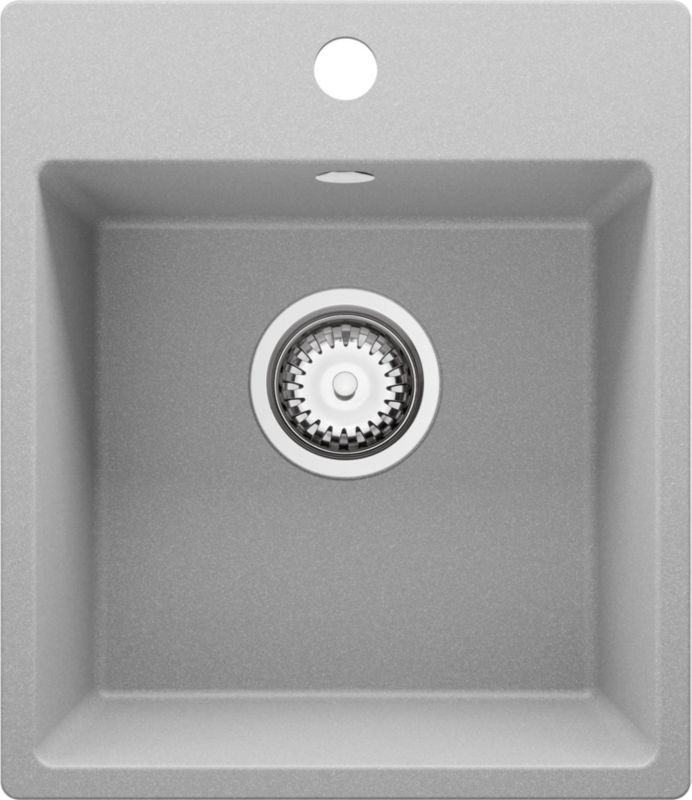 Zlewozmywak Ryga Easy PRIMAGRAN Nablatowy 38x44cm do szafki od 40cm, Szary + Syfon, S005, 1 szt.