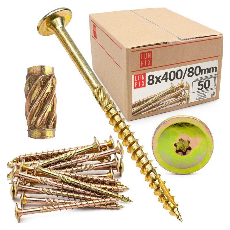 Wkręty ciesielskie Lun Fix z łbem talerzowym 8x400mm 50szt.