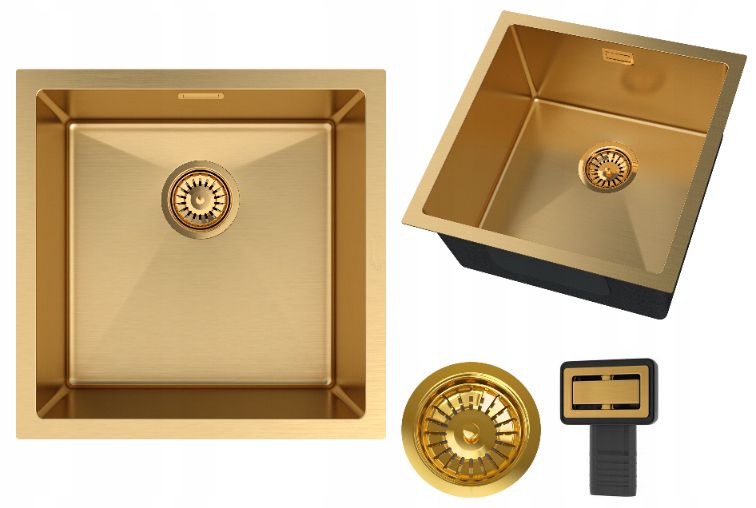 Zlewozmywak Stalowy Jednokomorowy Granitan Silvo44 Złoty Zestaw Zlew Kuchenny 44x44 syfon 1 kpt.