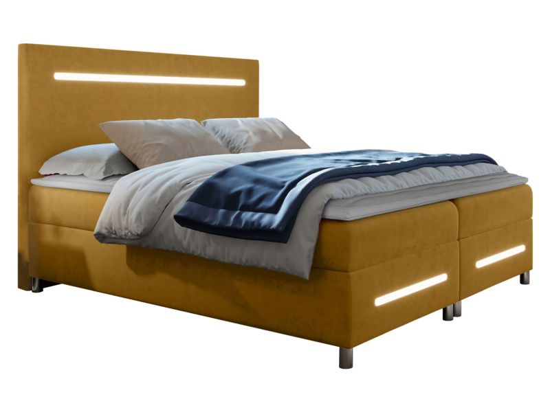 Łóżko kontynentalne MIRJAN 24 Enter LED 160x200 musztardowy 1 szt.