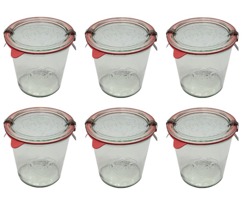 Słoiki MODO24 Weck 580 ml fi 100 mold szklane wieka gumki zapinki 6 kpl.