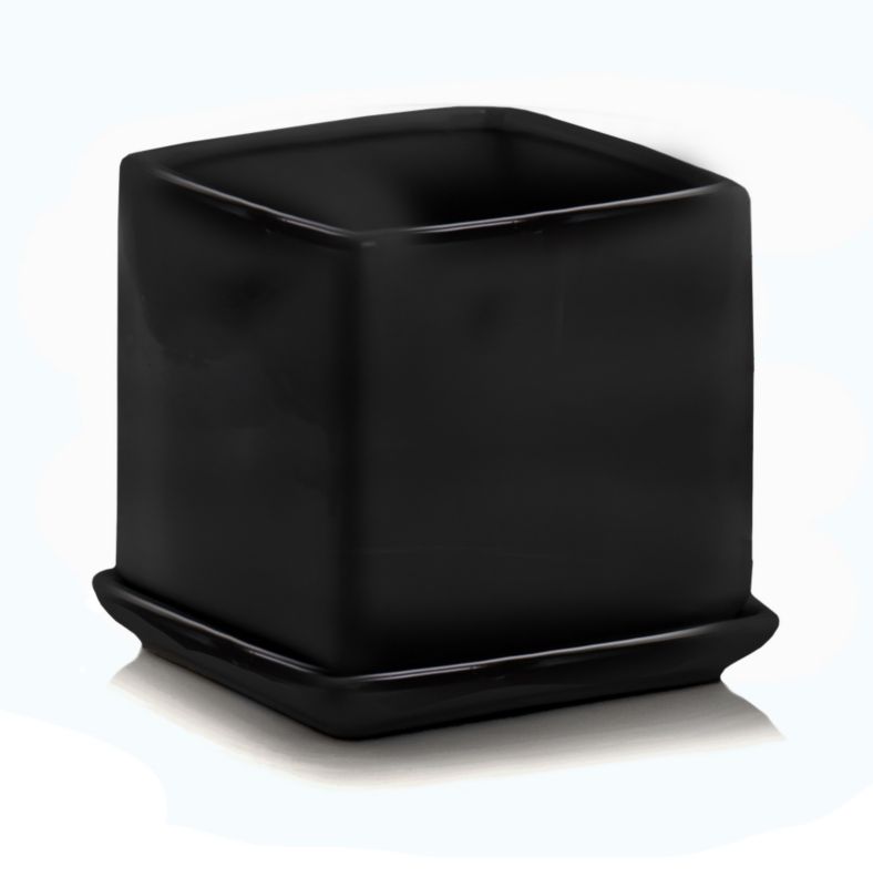 Doniczka z podstawką kwadratowa 20 cm czarna