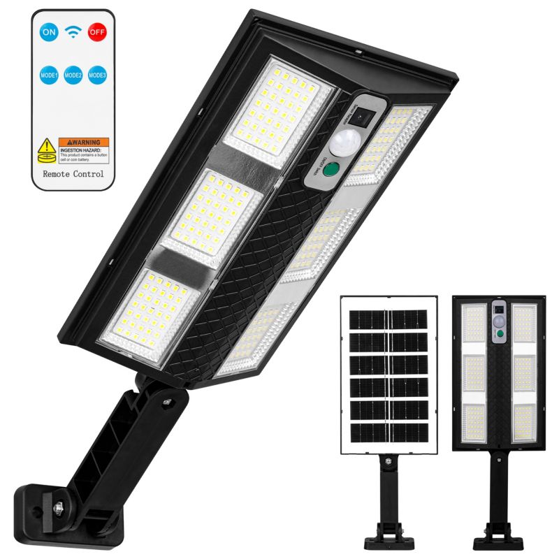 Lampa LED solarna MasterLED slim elewacyjna 210xLED 12W IP44 6500K z czujnikiem PIR i pilotem czarna 1 szt.