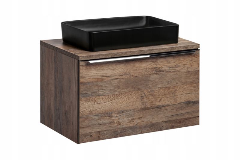 Szafka łazienkowa Furnidea 80 cm z blatem dąb i umywalką czarną Santa Fe Oak 1 szt.