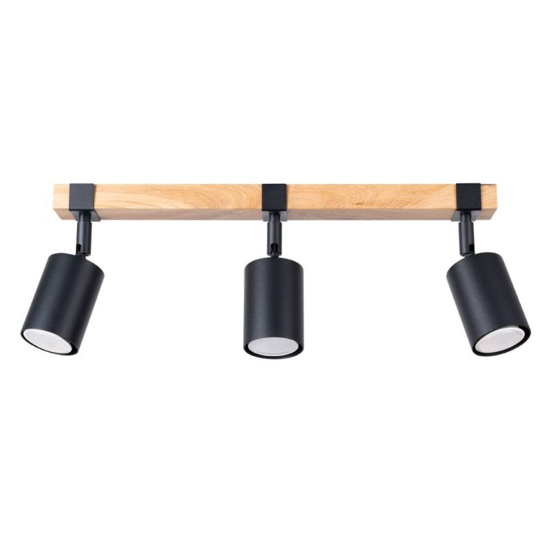 Reflektor spot Sollux Lighting Fager czarny z naturalnym drewnem 3 x GU10 x 10W IP20 wym: 17,2 x 6 x 54 cm - 1 szt.