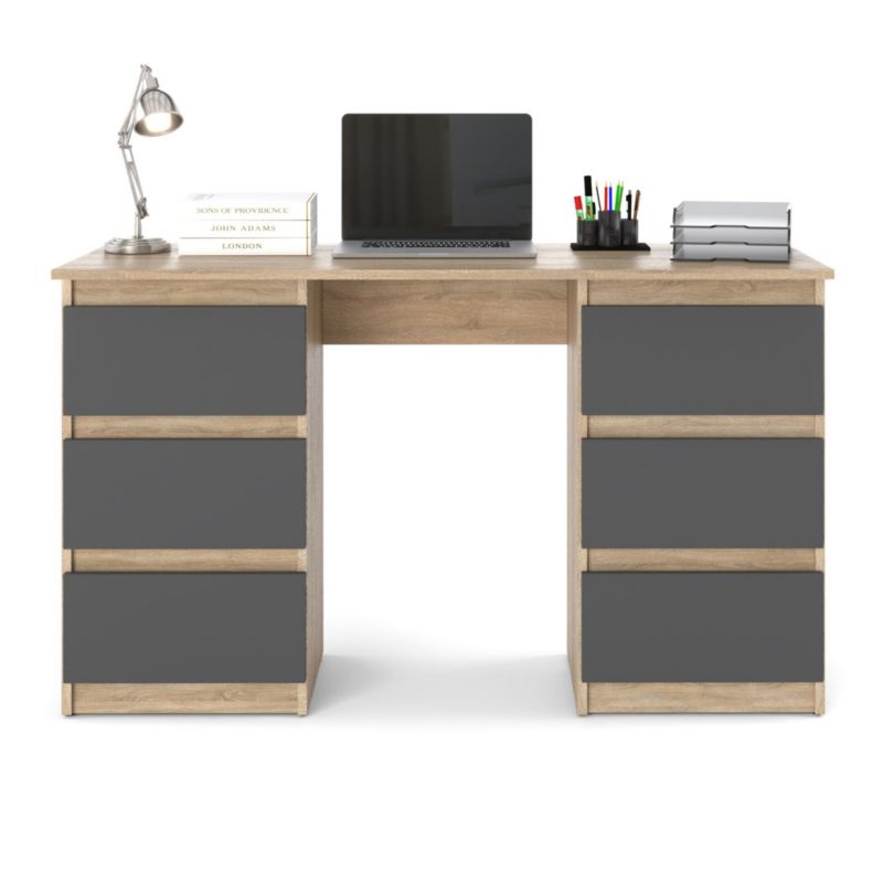 Biurko Hurtownia-Mebli Szuflady 6 Hugo 120cm Dąb Sonoma Szary Mat 120x50x75 cm 1szt.