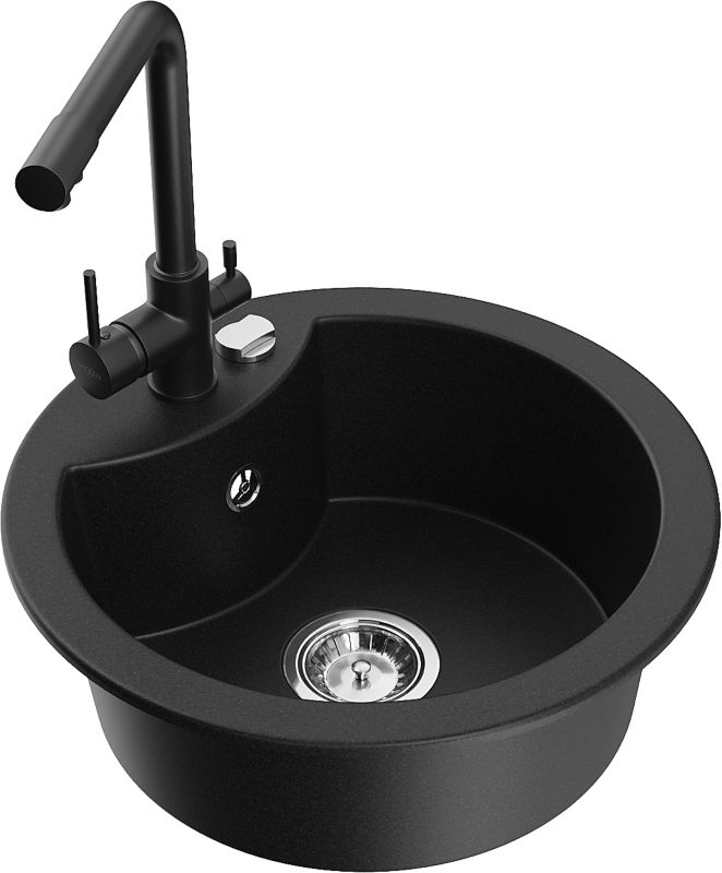 Zlewozmywak granitowy Mexen Diego 1-komorowy z baterią kuchenną Duero szary - 6512-71-671600-71 1 szt.