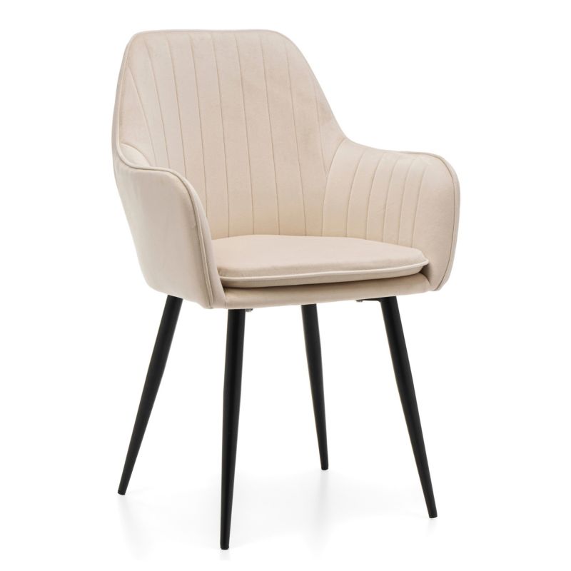 Krzesło tapicerowane New Home EMILIA beżowe pikowane z poduszką welurowe z podłokietnikami 1 szt.