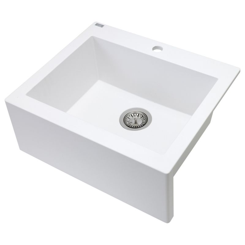 Zlew Zlewozmywak Granitowy Biały KOMODO, Laveo, 49x58cm z syfonem, 1 szt.