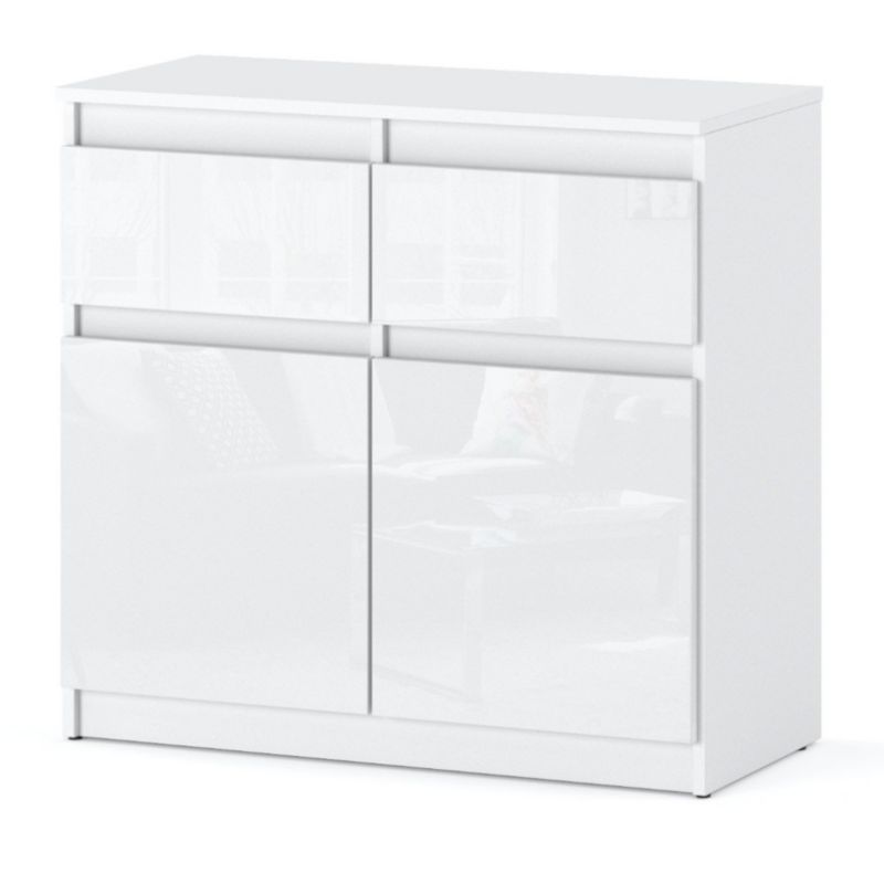 Komoda Hurtownia-Mebli Szuflady 2 Oleksa 2D2SZ 80cm Biały Mat Biały Połysk 80x35x75 cm 1szt.