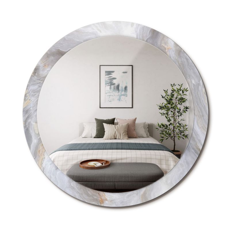 Lustro Okrągłe ArtPrintCave 90 cm Abstrakcyjny Marmur Szklana Rama z Wzorem Styl Nowoczesny 1 szt.