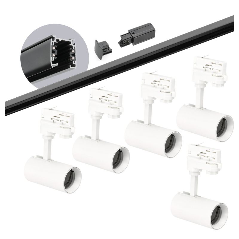 Oświetlenie szynowe 3-fazowe Kobi szyna czarna 2m, 5x Lampa biała 1kpl.