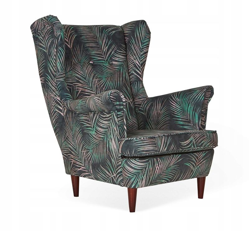 Fotel uszak do salonu Family Meble ARI PRINT liście ciemno zielony 1szt