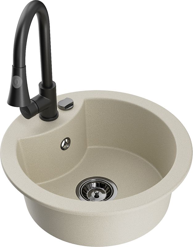 Zlewozmywak granitowy Mexen Diego 1-komorowy z baterią kuchenną Elia czarny - 6512-77-670101-70 1 szt.