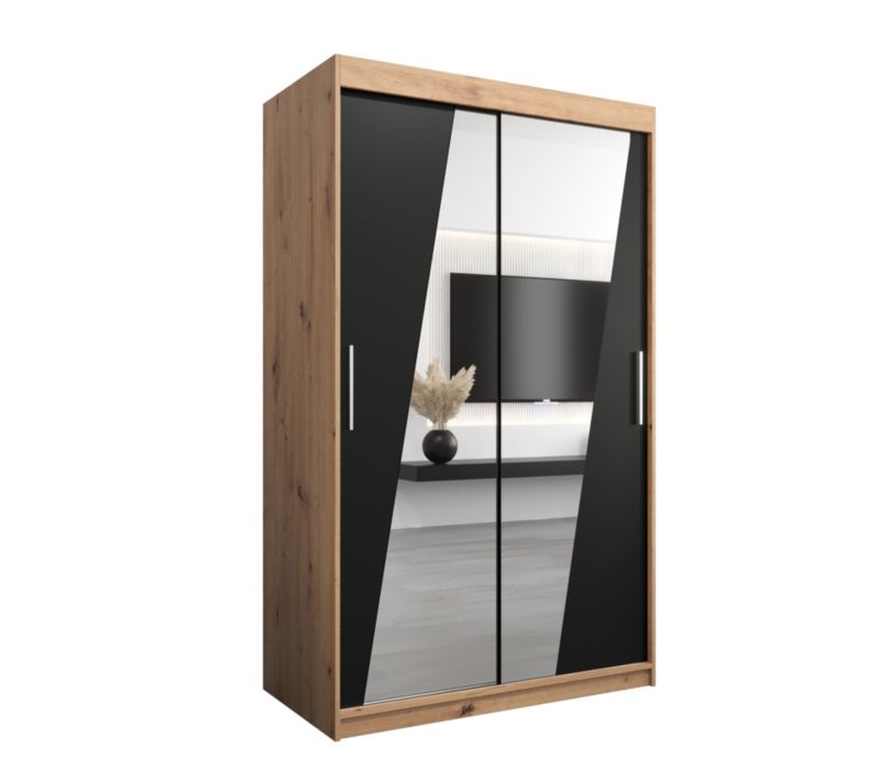 Szafa przesuwna Garderoba Abiks RHOMB 120 dąb artisan + czarny mat 1 szt.