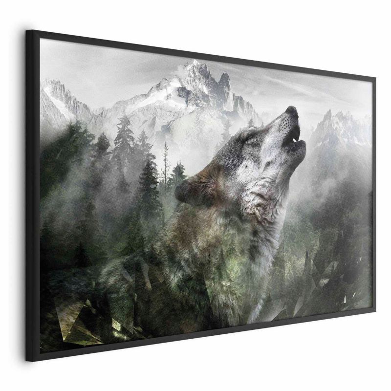 Plakat Artgeist Wyjący wilk 90x60 cm z ramą czarną bez marginesu 1 szt