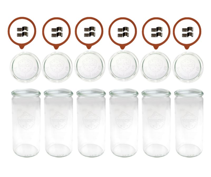 Słoiki MODO24 Weck 1040 ml fi 80 cylinder szklane wieka gumki zapinki 6 kpl.